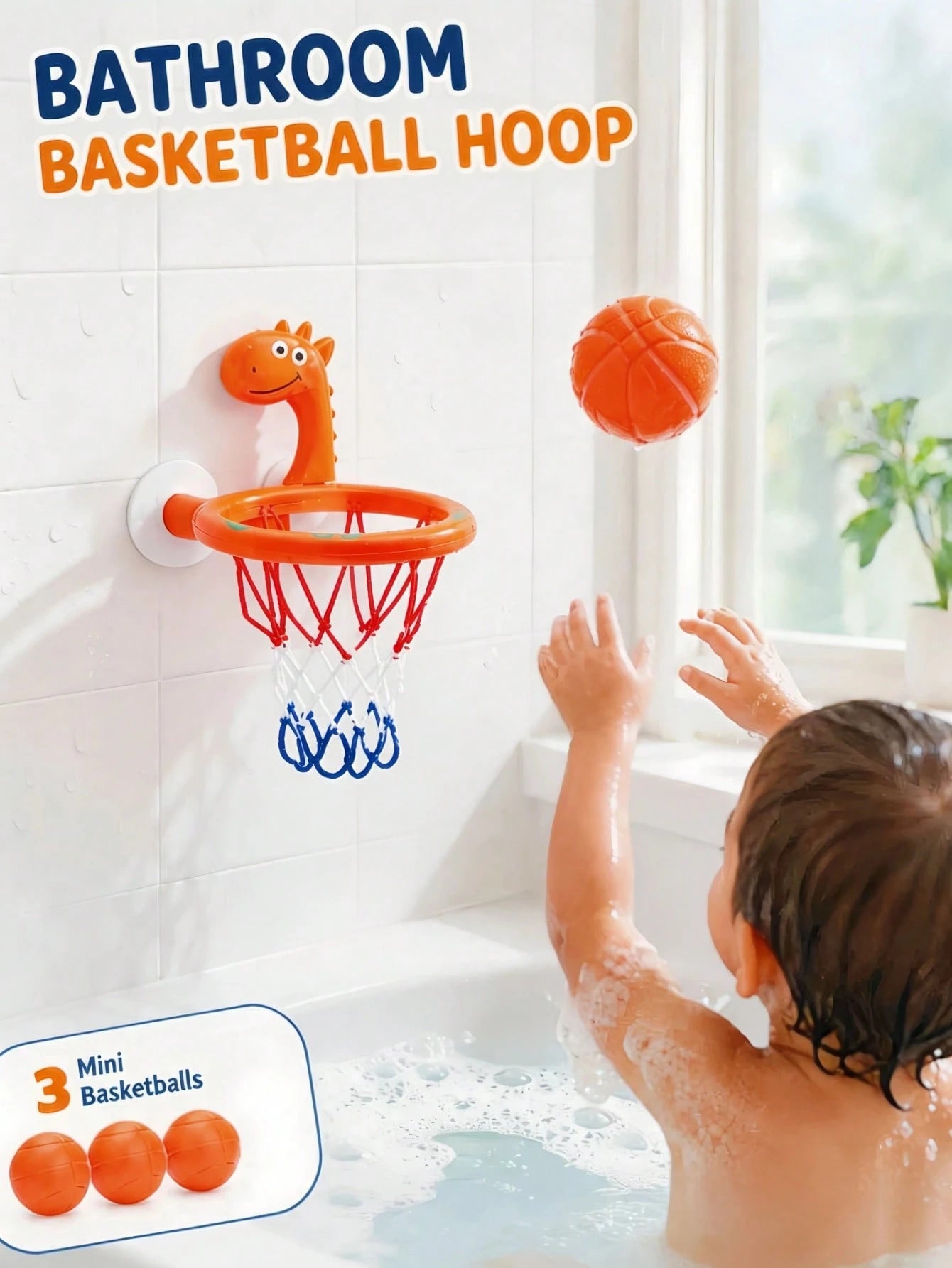 Bathtub Basketball Hoop Toy For Kids & Toddlers, Suction Cup Basketball Hoop With 3 Soft Balls Set, Birthday Gift, Interactive Bathroom Toy For Boys And Girls, Infant Bathtub Toys, Toddler Bathroom To