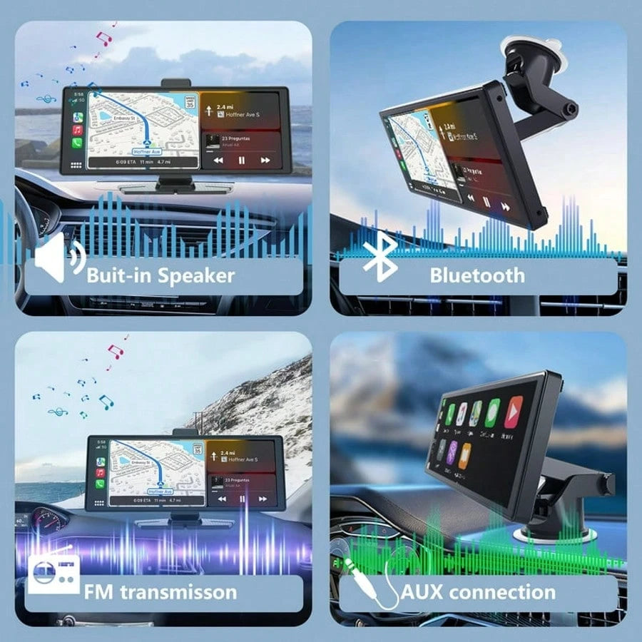 BDQ 10.26" Wireless Apple Carplay Touchscreen 2.5K +1080P Dash Cam, Portable Car Stereo GPS Navigation, Car Audio With Android Auto,Bluetooth, Airplay, Mirror Link, 64GB TF Card For All Vehicles