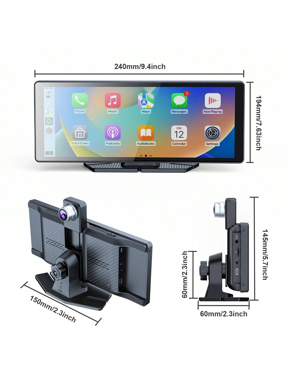 BDQ 10.26" Wireless Apple Carplay Touchscreen 2.5K +1080P Dash Cam, Portable Car Stereo GPS Navigation, Car Audio With Android Auto,Bluetooth, Airplay, Mirror Link, 64GB TF Card For All Vehicles