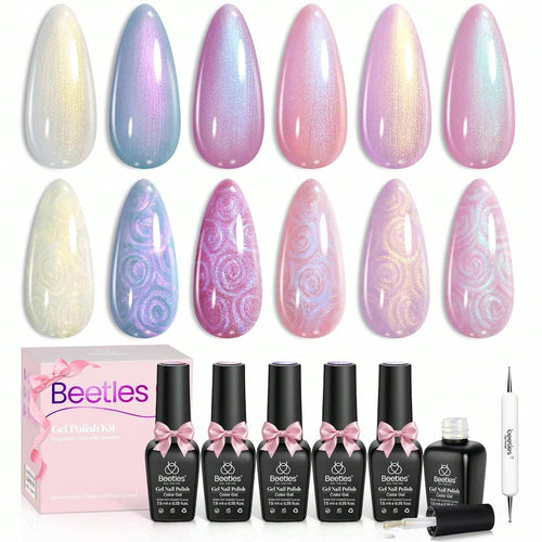 Beetles Pearl Gel Nail Polish, 6 Colors Shimmer Pearl White Pink Purple Mermaid Nail Drawing Spring Gel Polish