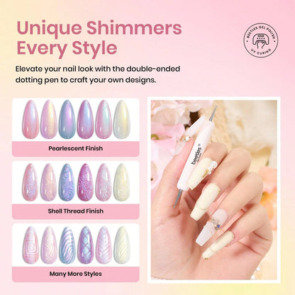 Beetles Pearl Gel Nail Polish, 6 Colors Shimmer Pearl White Pink Purple Mermaid Nail Drawing Spring Gel Polish