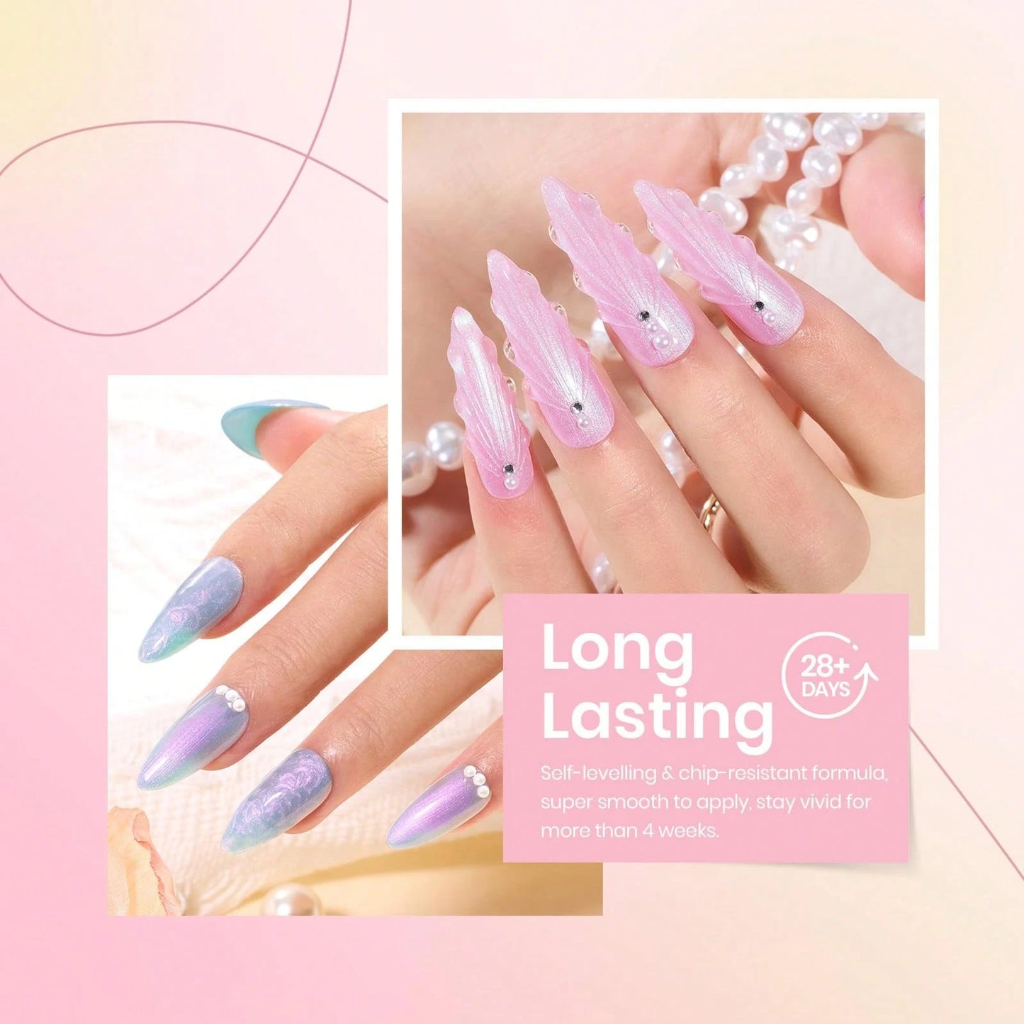 Beetles Pearl Gel Nail Polish, 6 Colors Shimmer Pearl White Pink Purple Mermaid Nail Drawing Spring Gel Polish