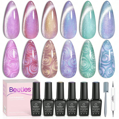 Beetles Pearl Gel Nail Polish, 6 Colors Shimmer Pearl White Pink Purple Mermaid Nail Drawing Spring Gel Polish