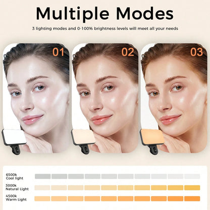 Bi-Color Temperature Selfie/Live Stream Light 1 Pc LED Fill Light Selfie Light, LED Phone Light With 3 Lighting Mode, Portable Mini Clip-On Fill Light, Makeup, Live Stream, Zoom Conference Rechargeabl