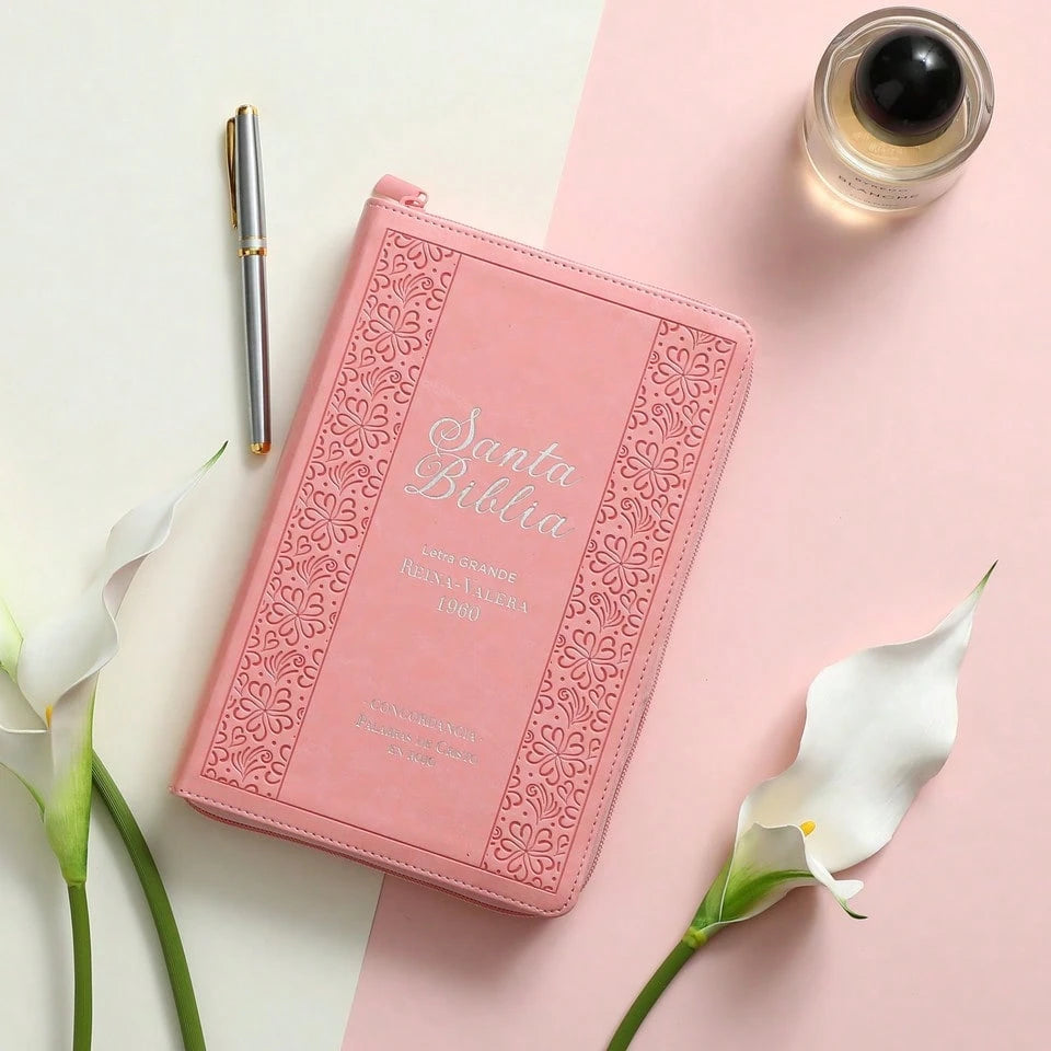 Biblia Para Mujeres Con Cierre Letra Grande 12 Puntos RV1960 Imit. Rosado Claro Con Indice