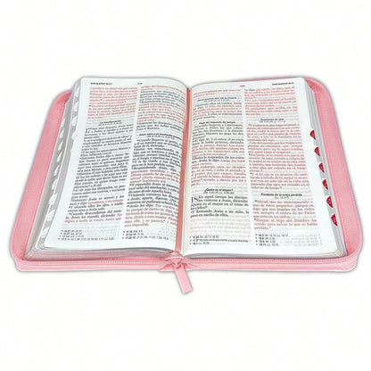 Biblia Para Mujeres Con Cierre Letra Grande 12 Puntos RV1960 Imit. Rosado Claro Con Indice