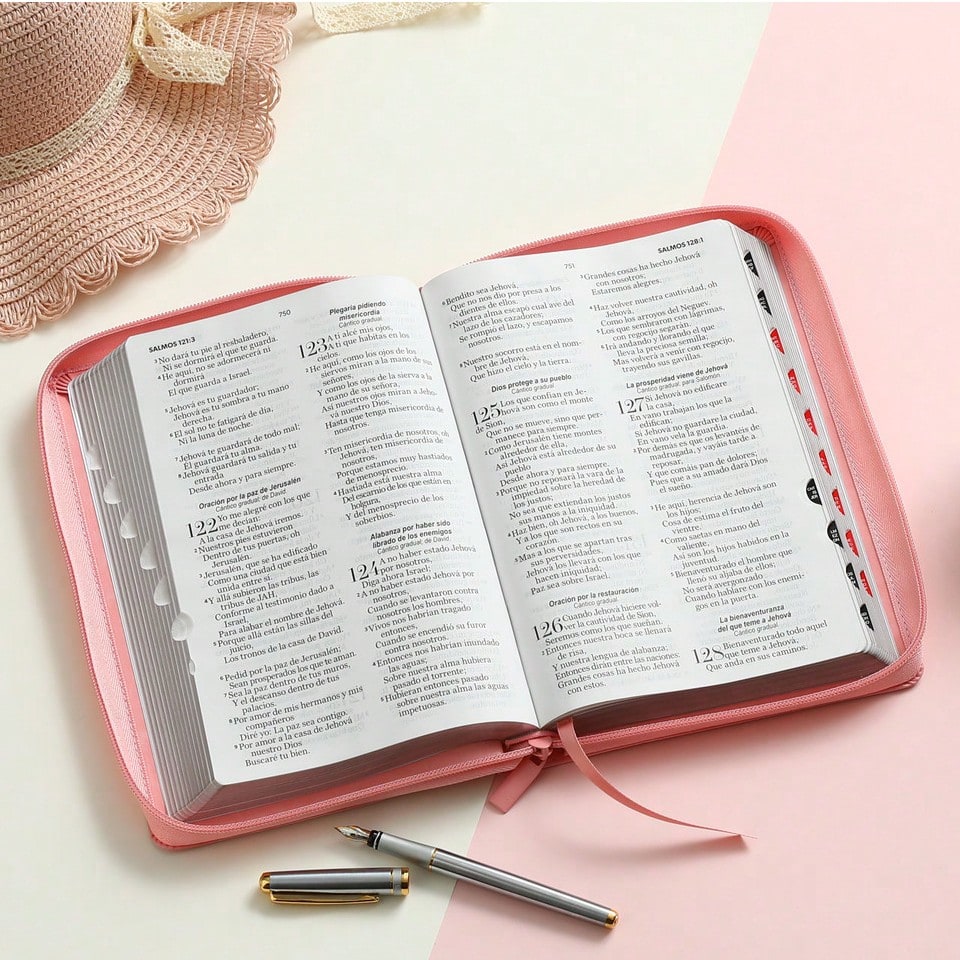 Biblia Para Mujeres Con Cierre Letra Grande 12 Puntos RV1960 Imit. Rosado Claro Con Indice