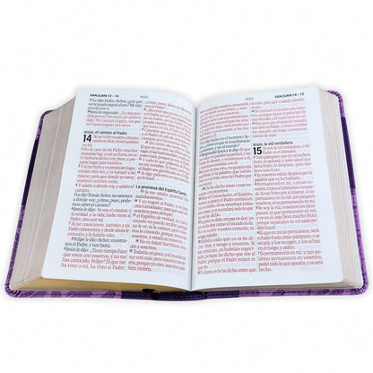 Biblia Portatil Para Mujer Letra Grande 12 Puntos RV1960, Imit Piel Lila Floral