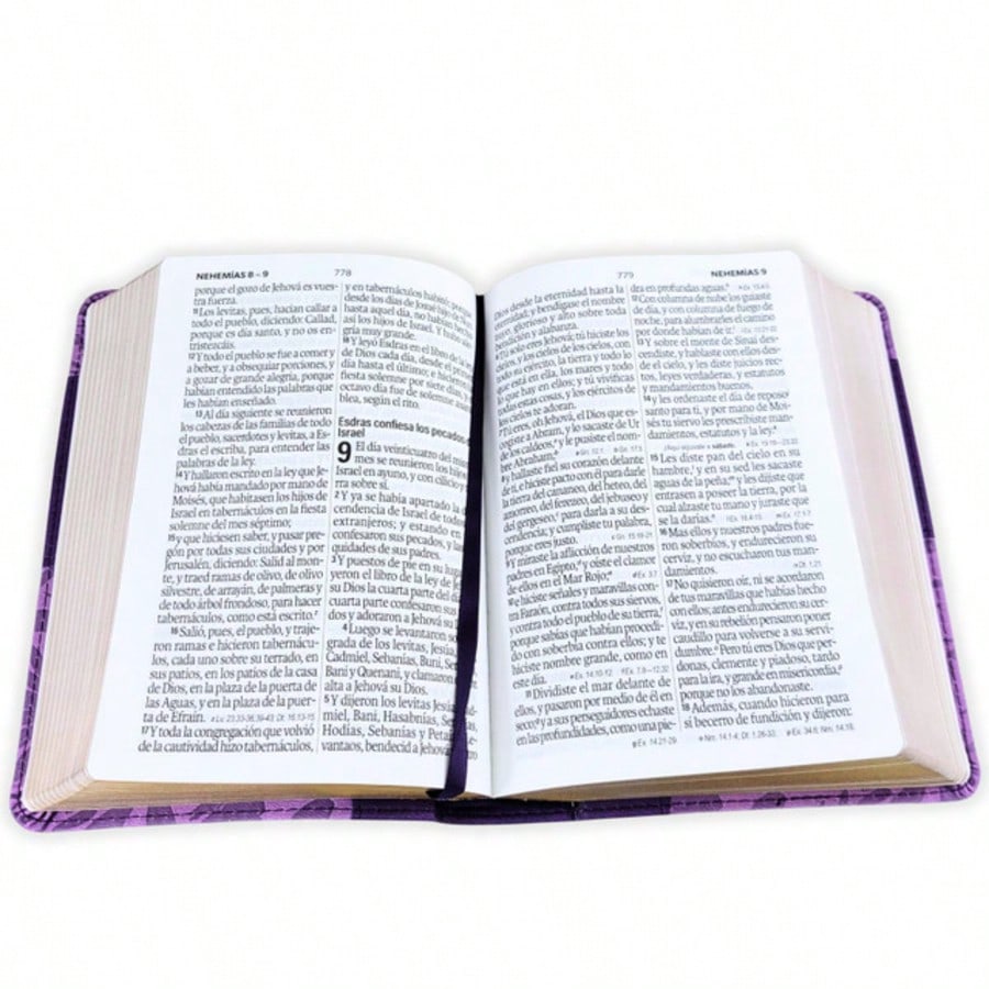 Biblia Portatil Para Mujer Letra Grande 12 Puntos RV1960, Imit Piel Lila Floral