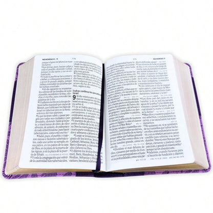 Biblia Portatil Para Mujer Letra Grande 12 Puntos RV1960, Imit Piel Lila Floral