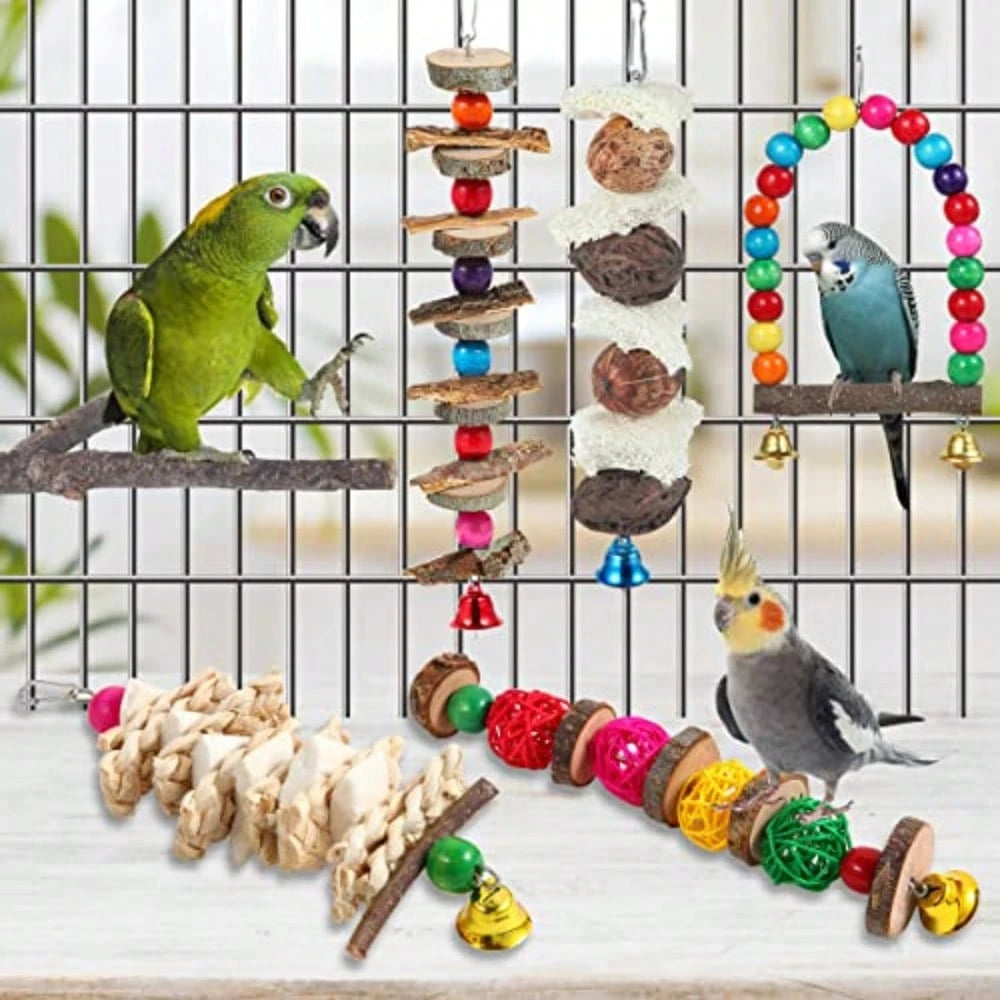 Bird Perch Bird Toys Parakeet Toys, Bird Cage Accessories Wooden Chew Toys Perch Stand For Parrot Conure Cockatiel Lovebird Parrotlet Budgie Finches And Other Small To Medium Sized Birds