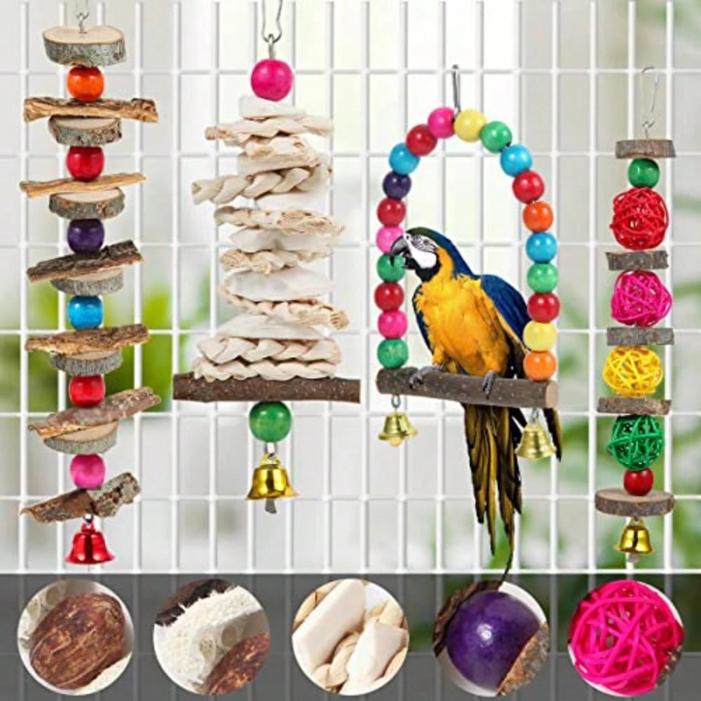 Bird Perch Bird Toys Parakeet Toys, Bird Cage Accessories Wooden Chew Toys Perch Stand For Parrot Conure Cockatiel Lovebird Parrotlet Budgie Finches And Other Small To Medium Sized Birds