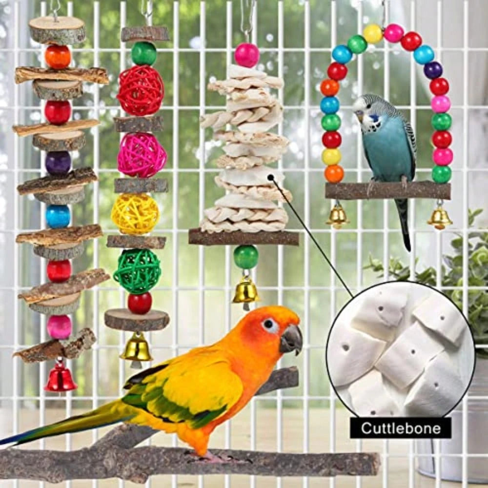 Bird Perch Bird Toys Parakeet Toys, Bird Cage Accessories Wooden Chew Toys Perch Stand For Parrot Conure Cockatiel Lovebird Parrotlet Budgie Finches And Other Small To Medium Sized Birds