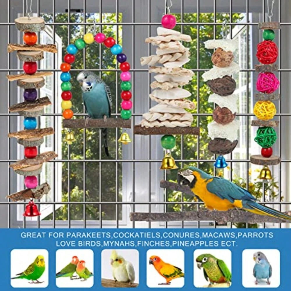Bird Perch Bird Toys Parakeet Toys, Bird Cage Accessories Wooden Chew Toys Perch Stand For Parrot Conure Cockatiel Lovebird Parrotlet Budgie Finches And Other Small To Medium Sized Birds