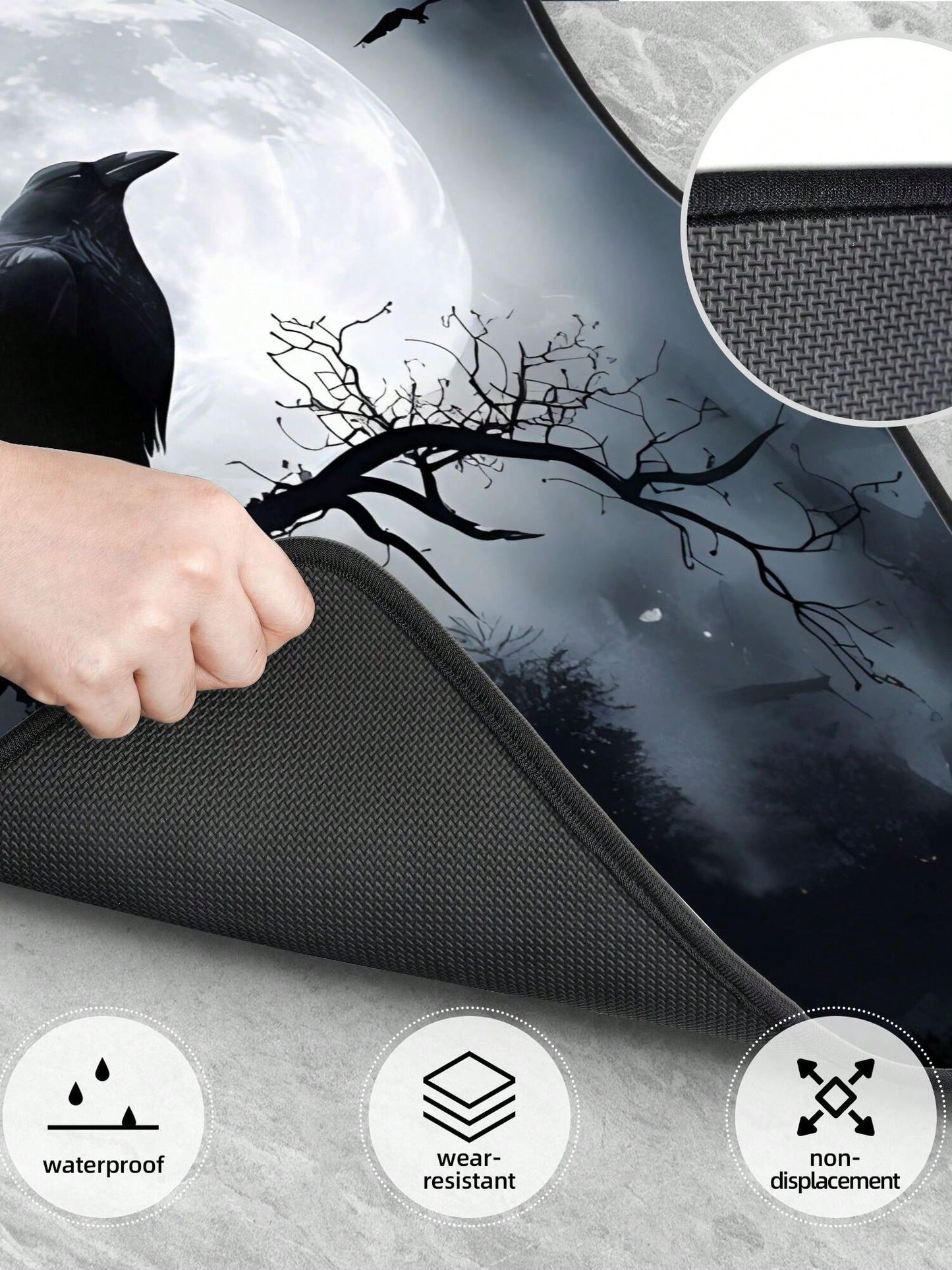 Black Crows Under Full Moon 4-Piece Custom Printed All-Weather Floor Mats- Universal Fit For Suv, Truck, Van| Easy Clean
