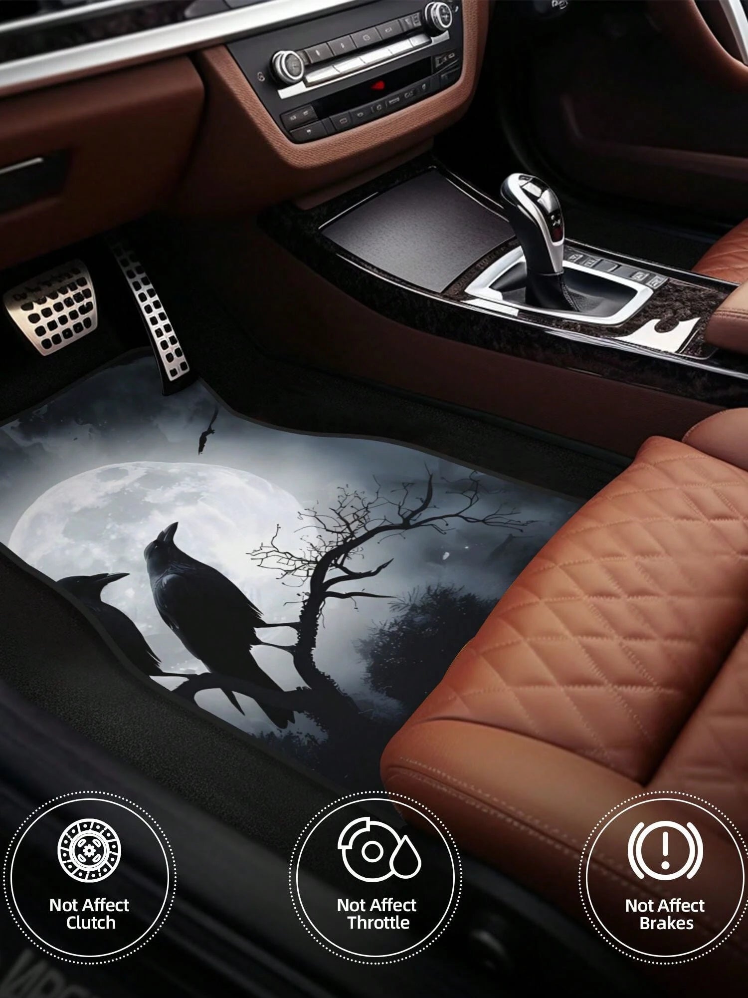 Black Crows Under Full Moon 4-Piece Custom Printed All-Weather Floor Mats- Universal Fit For Suv, Truck, Van| Easy Clean