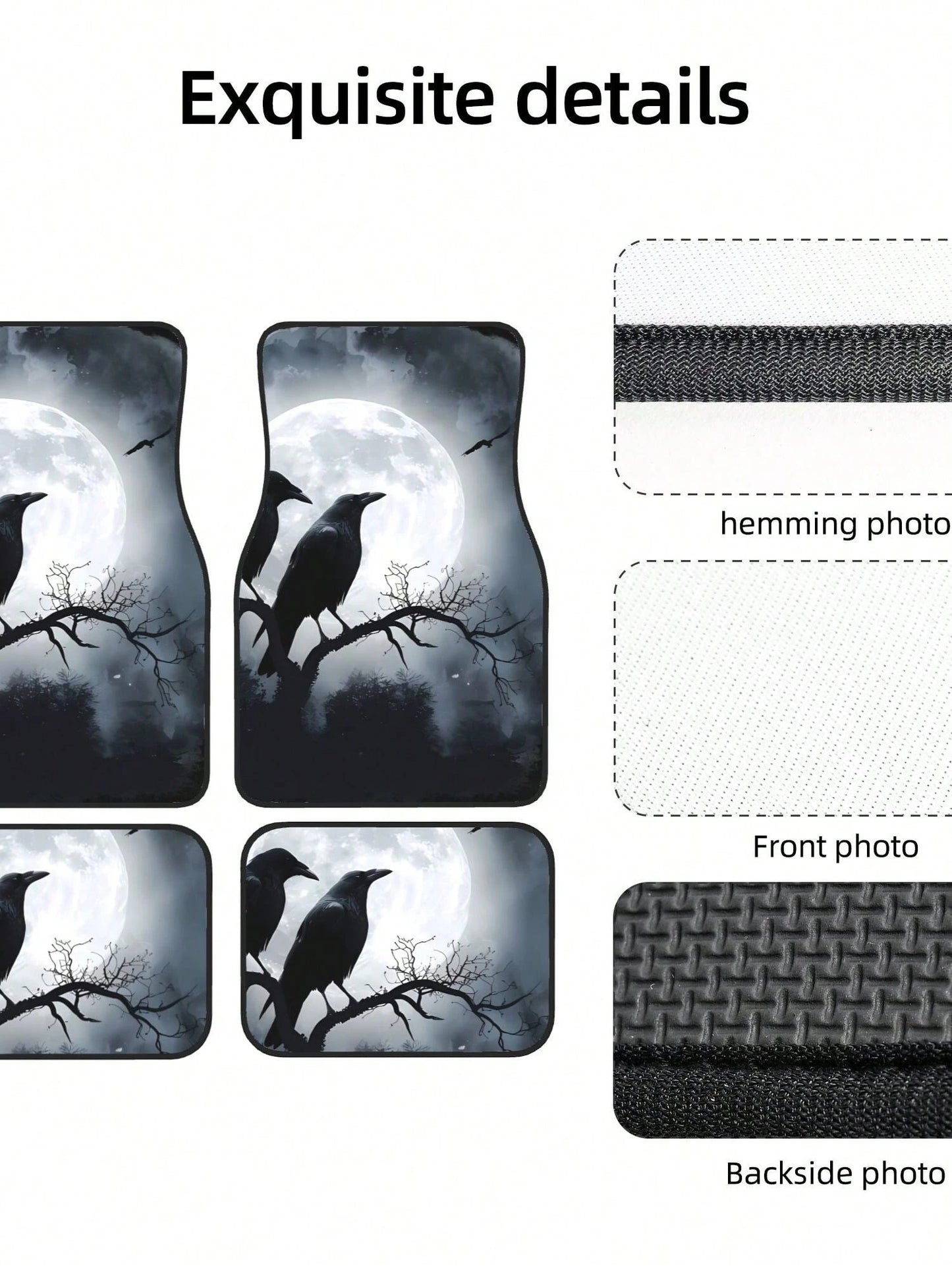 Black Crows Under Full Moon 4-Piece Custom Printed All-Weather Floor Mats- Universal Fit For Suv, Truck, Van| Easy Clean