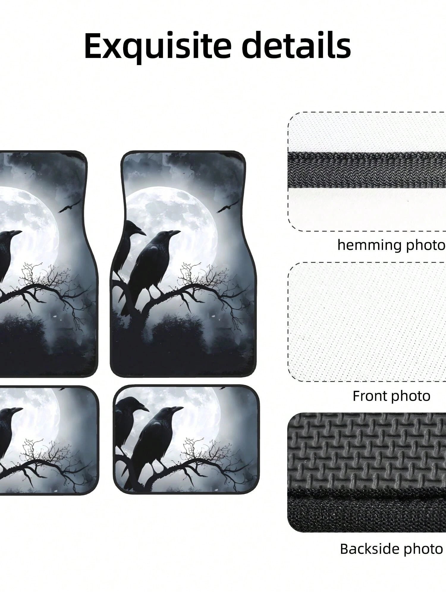 Black Crows Under Full Moon 4-Piece Custom Printed All-Weather Floor Mats- Universal Fit For Suv, Truck, Van| Easy Clean