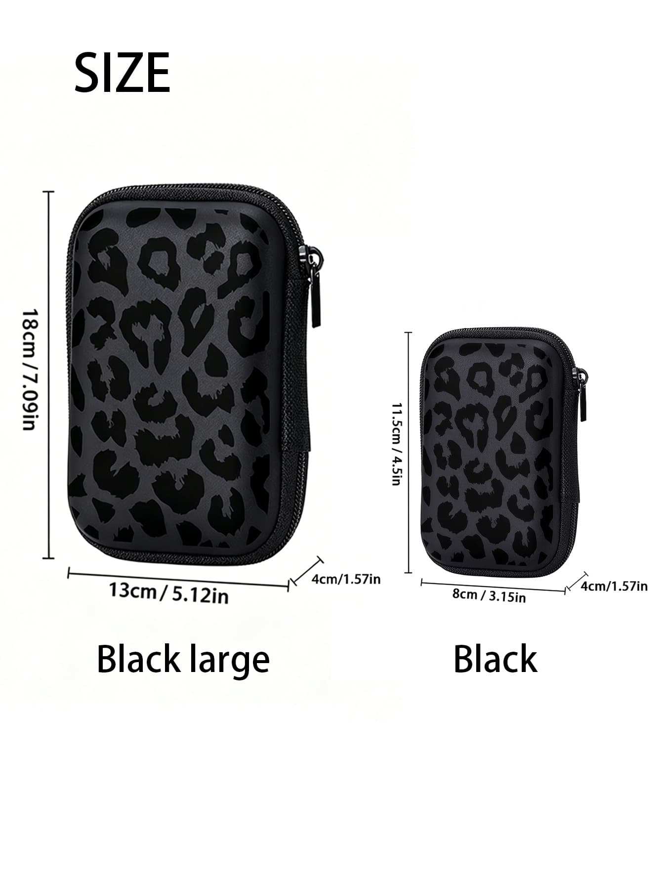 Black Leopard Print EVA Hard Shell 4.3 Inch Compact Storage Box- Travel Protective Storage Bag, Suitable For Electronic Accessories, Earphones, Hard Drives And Data Cables; Shockproof Zipper Pouch (S