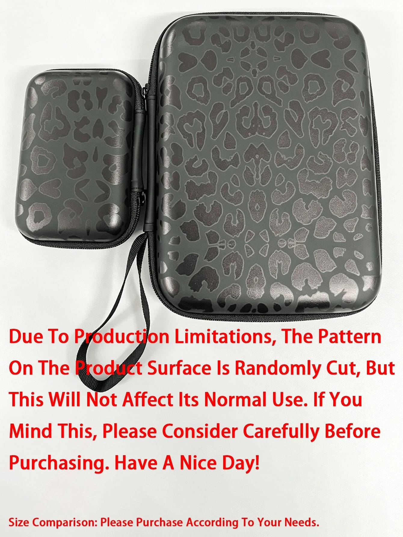 Black Leopard Print EVA Hard Shell 4.3 Inch Compact Storage Box- Travel Protective Storage Bag, Suitable For Electronic Accessories, Earphones, Hard Drives And Data Cables; Shockproof Zipper Pouch (S