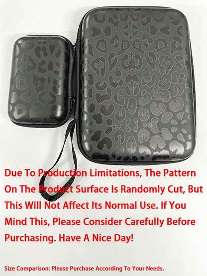 Black Leopard Print EVA Hard Shell 4.3 Inch Compact Storage Box- Travel Protective Storage Bag, Suitable For Electronic Accessories, Earphones, Hard Drives And Data Cables; Shockproof Zipper Pouch (S