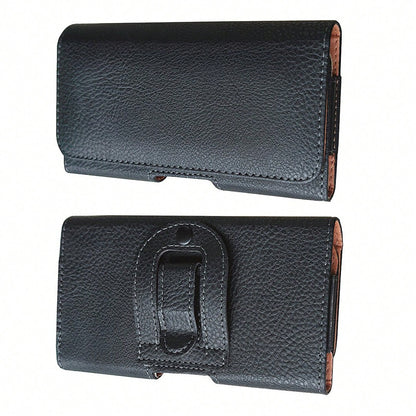Black Litchi Textured Horizontal Flip Cover Belt Waist Phone Pouch Waist Bag For Men