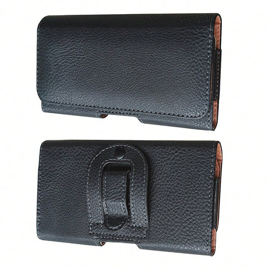 Black Litchi Textured Horizontal Flip Cover Belt Waist Phone Pouch Waist Bag For Men