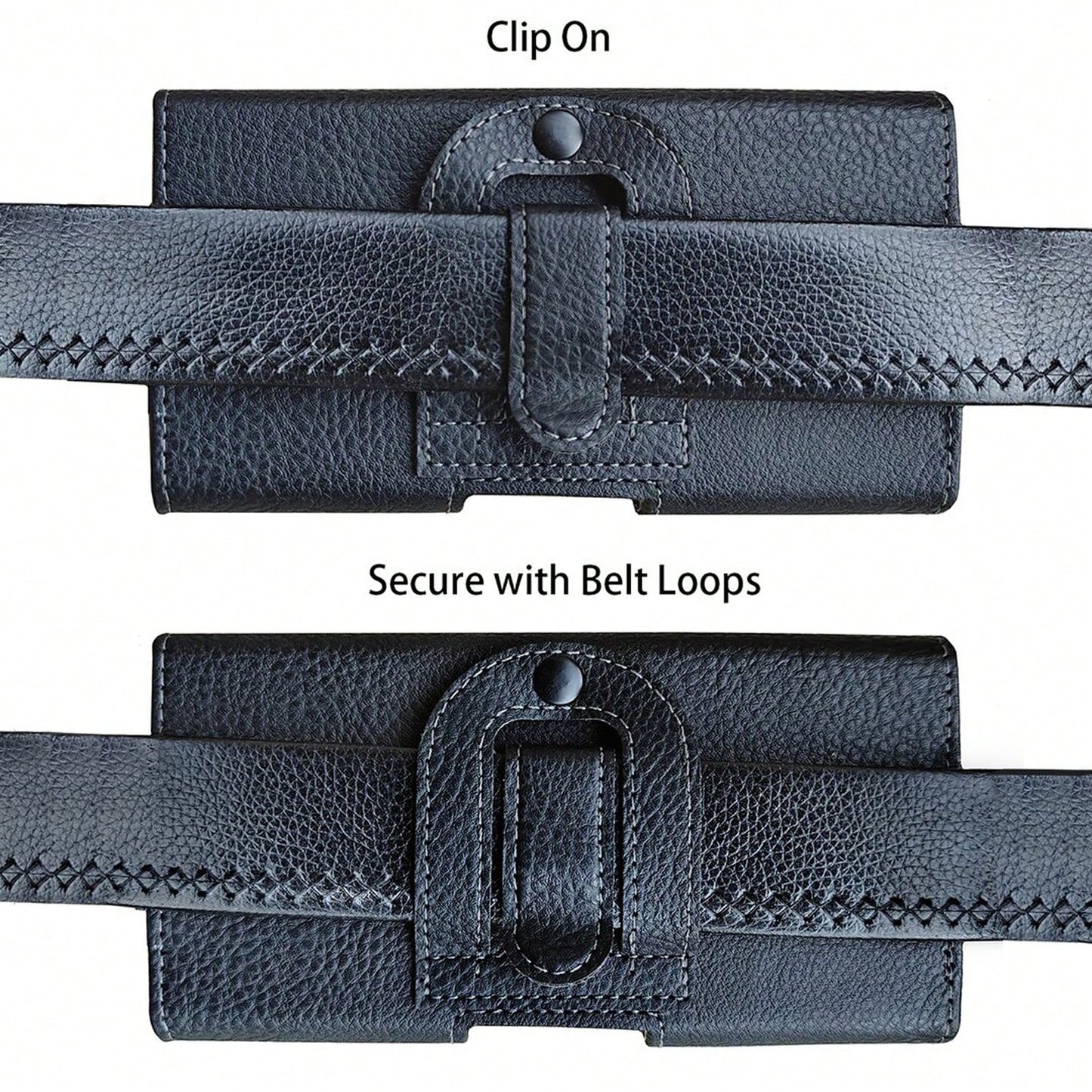 Black Litchi Textured Horizontal Flip Cover Belt Waist Phone Pouch Waist Bag For Men