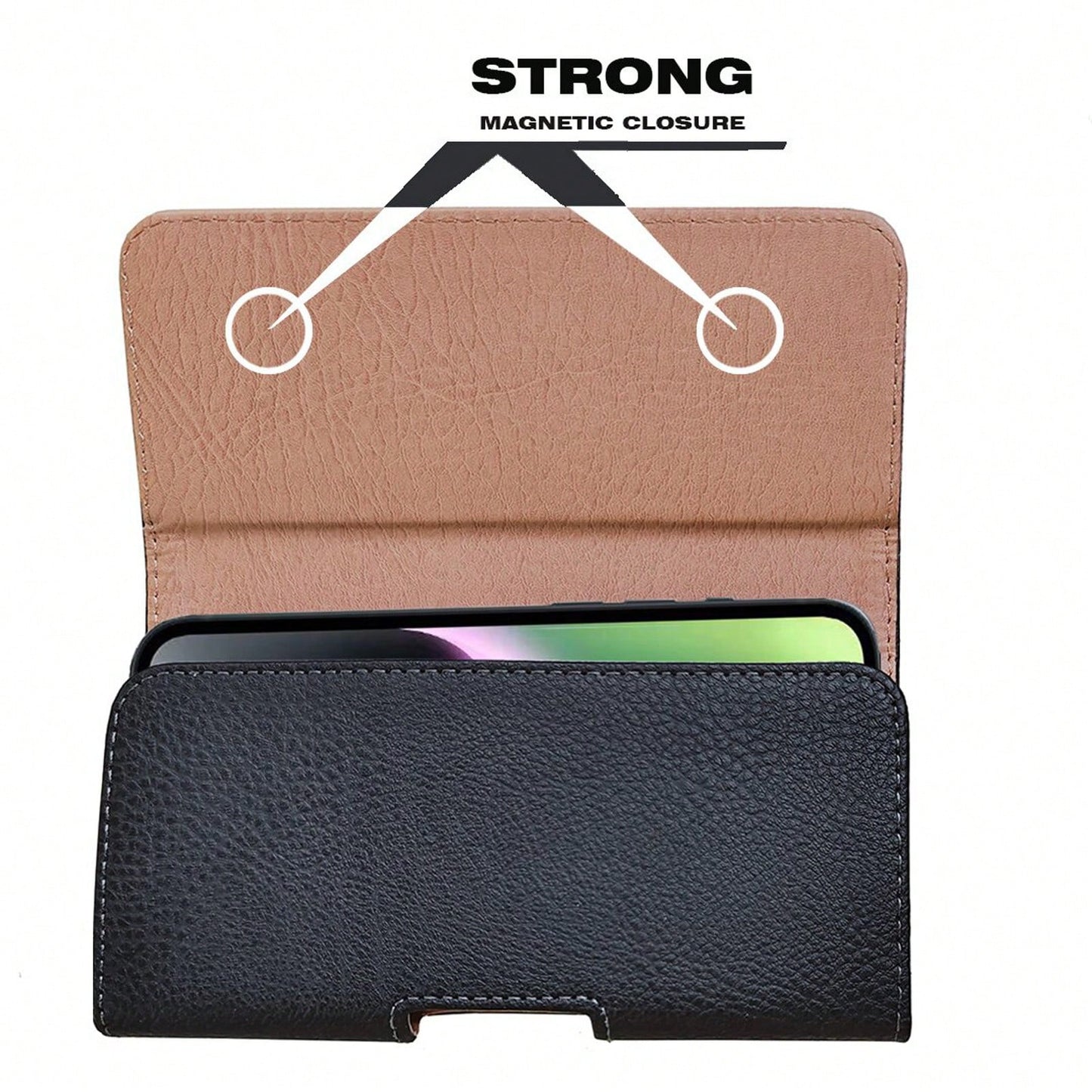 Black Litchi Textured Horizontal Flip Cover Belt Waist Phone Pouch Waist Bag For Men