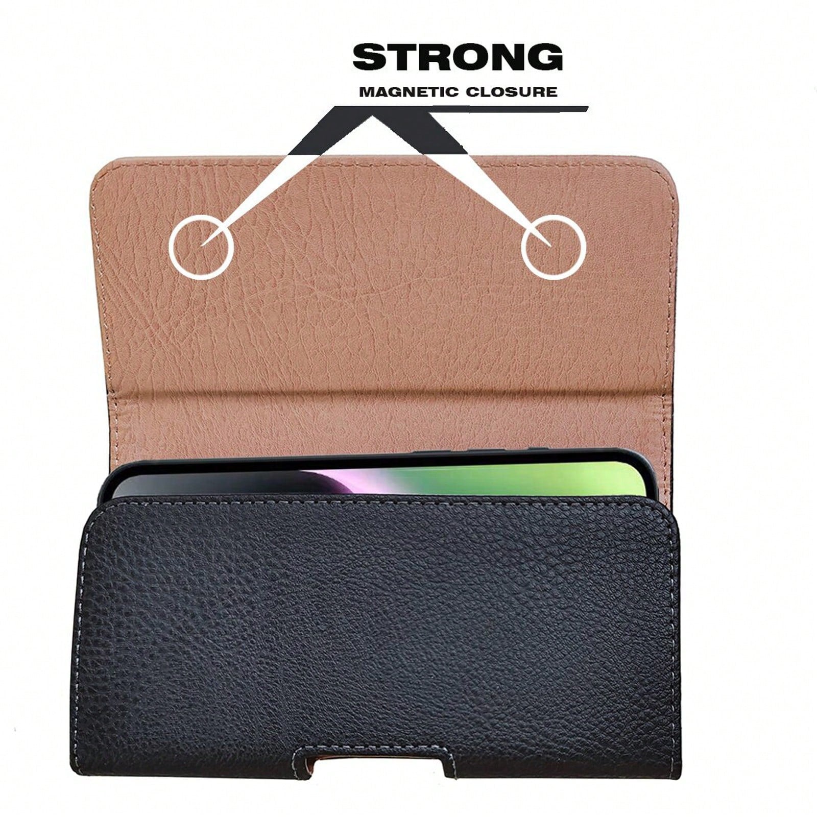 Black Litchi Textured Horizontal Flip Cover Belt Waist Phone Pouch Waist Bag For Men