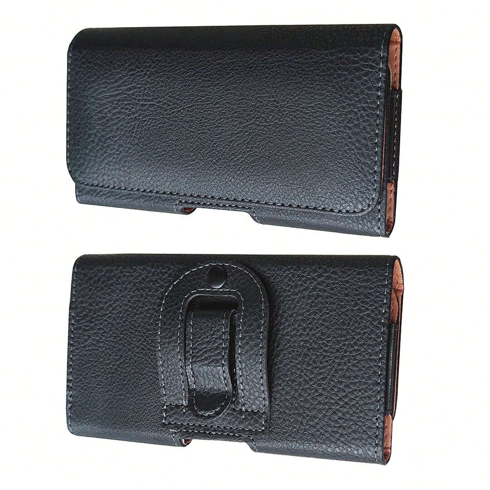 Black Litchi Textured Horizontal Flip Cover Belt Waist Phone Pouch Waist Bag For Men
