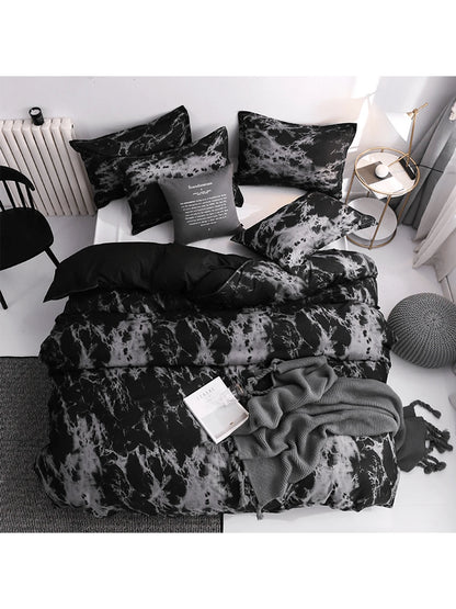 Black Marble Pattern Quilt Cover Set With Pillowcase (3pcs)- Duvet Cover Set