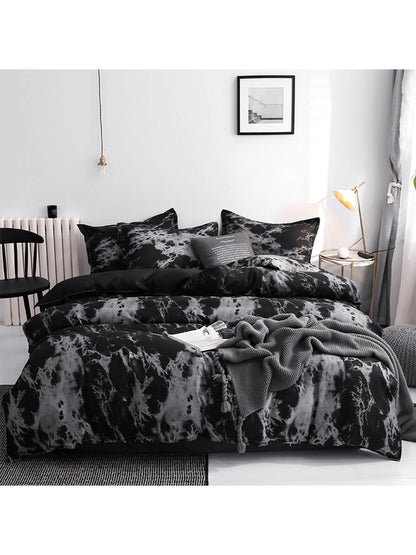 Black Marble Pattern Quilt Cover Set With Pillowcase (3pcs)- Duvet Cover Set