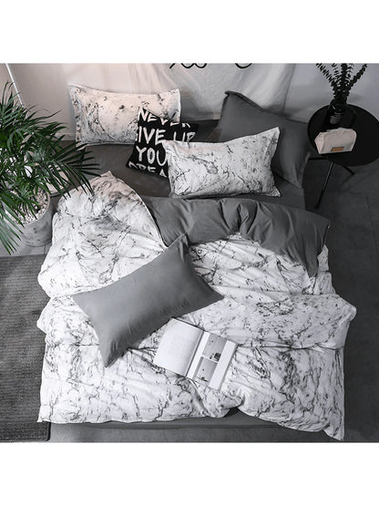 Black Marble Pattern Quilt Cover Set With Pillowcase (3pcs)- Duvet Cover Set
