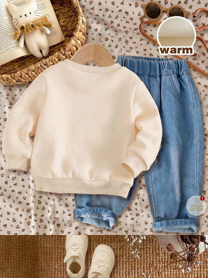 Black & Pink Sweet Cute Halloween Bow & Little Ghost Glitter Pattern, Baby Girl Casual Soft Comfortable Loose Crew Neck Sweatshirt Suitable For Autumn/Winter Daily, Halloween, Family Party, Let's Get