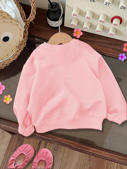 Black & Pink Sweet Cute Halloween Bow & Little Ghost Glitter Pattern, Baby Girl Casual Soft Comfortable Loose Crew Neck Sweatshirt Suitable For Autumn/Winter Daily, Halloween, Family Party, Let's Get