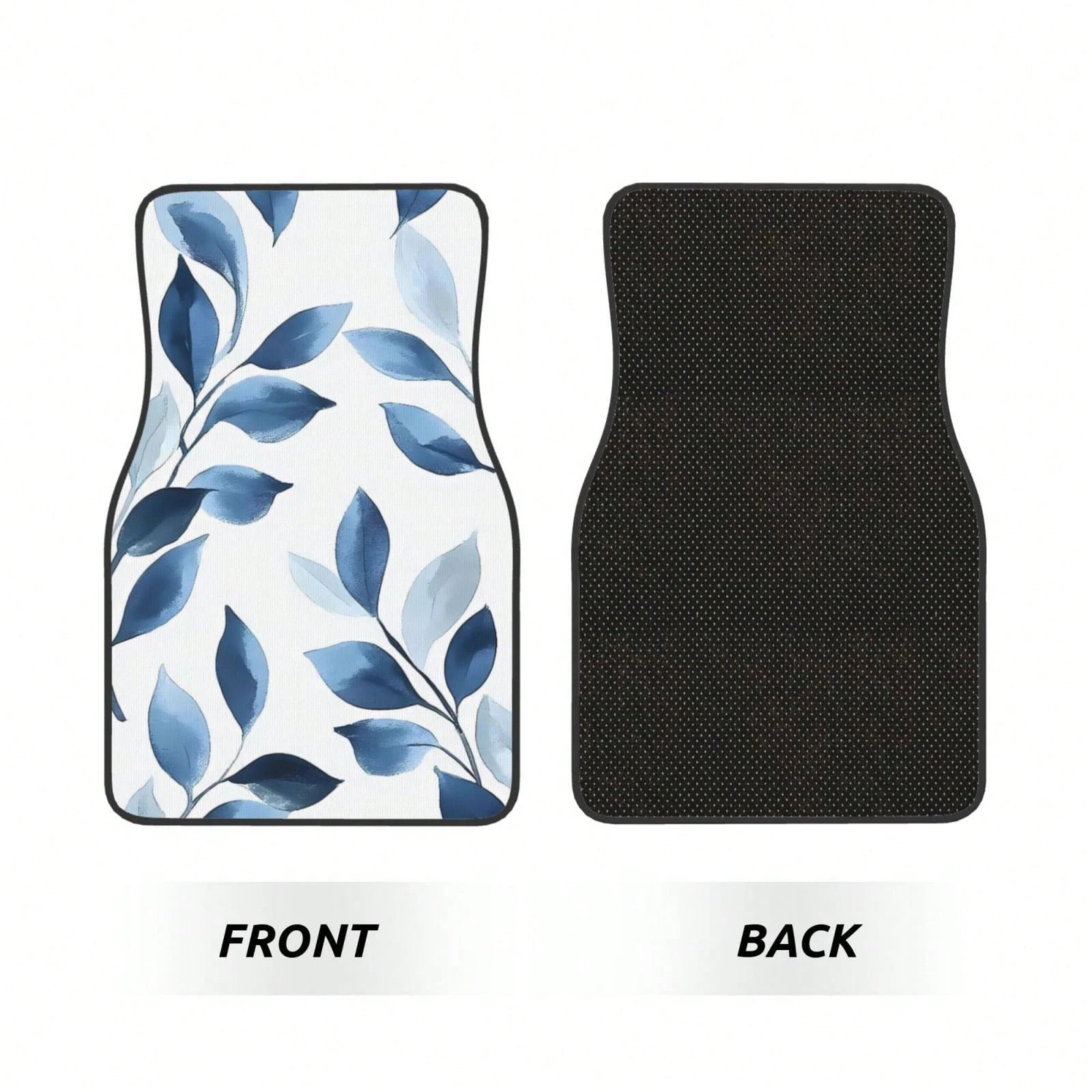Blue Leaf Boho Floral Navy White 4-Piece Set Of Car Floor Mats,Suitable For Carpets Of Various Vehicle Models,Auto Accessories For Truck Sedan