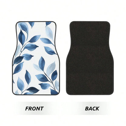 Blue Leaf Boho Floral Navy White 4-Piece Set Of Car Floor Mats,Suitable For Carpets Of Various Vehicle Models,Auto Accessories For Truck Sedan