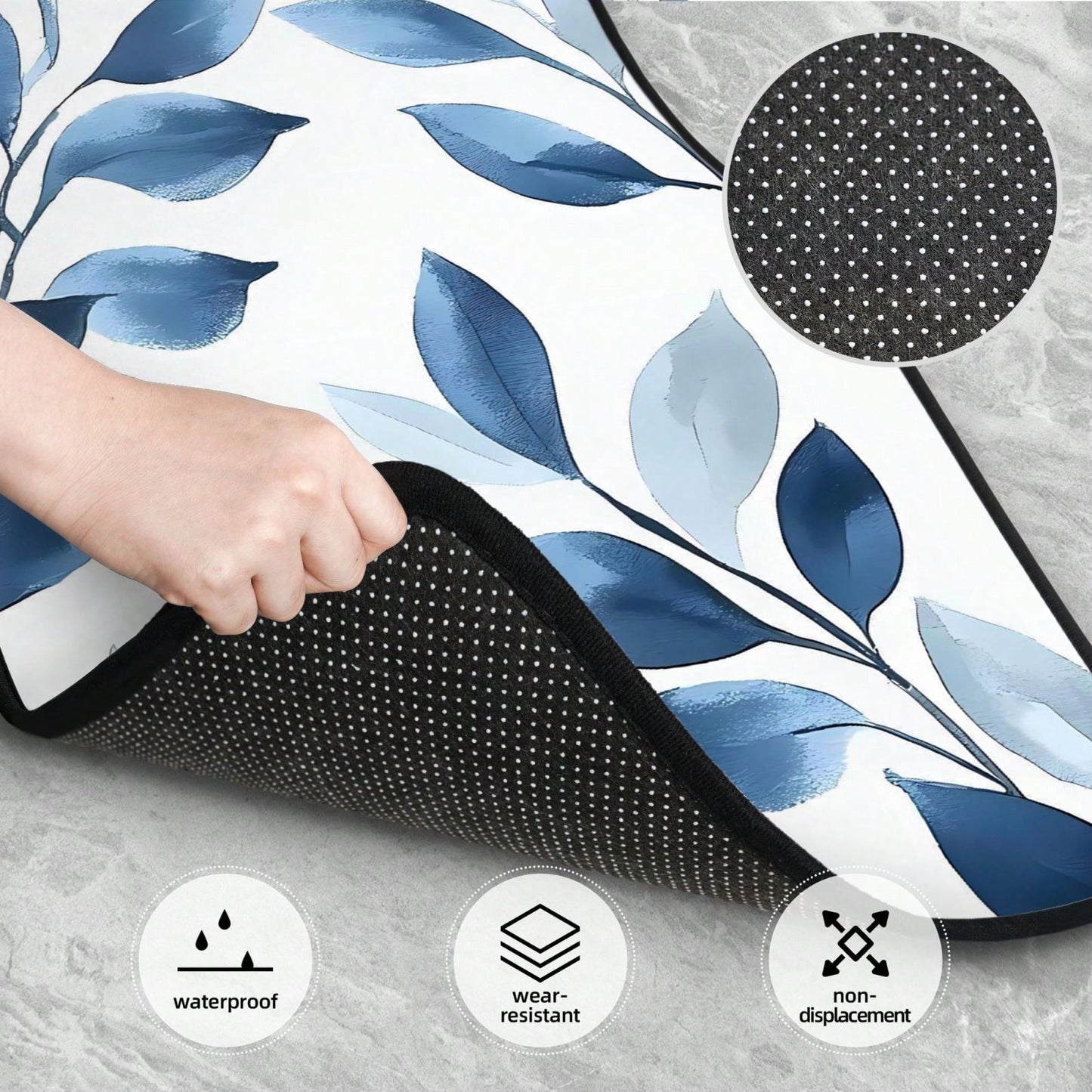 Blue Leaf Boho Floral Navy White 4-Piece Set Of Car Floor Mats,Suitable For Carpets Of Various Vehicle Models,Auto Accessories For Truck Sedan