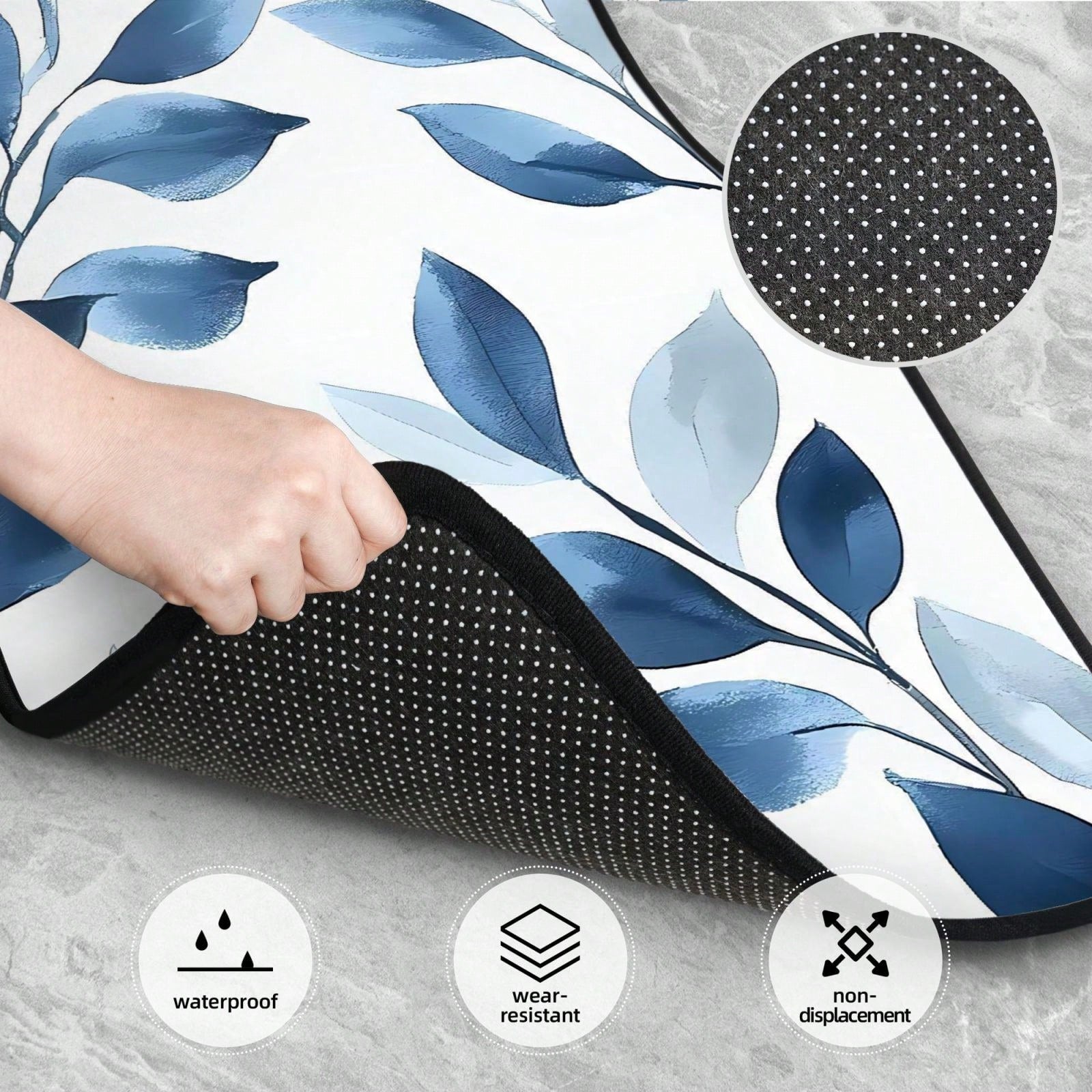 Blue Leaf Boho Floral Navy White 4-Piece Set Of Car Floor Mats,Suitable For Carpets Of Various Vehicle Models,Auto Accessories For Truck Sedan