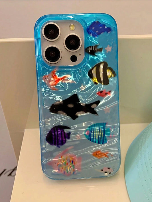 Blue Ocean Element Fashion Phone Case Shockproof Creative Fresh Water Wave Ocean World Compatible With IPhone 17 Pro Max/17 Pro/17 Air/17, 16 Pro Max, 15/14/13/12/11/11 Anti-Drop Protective Cover Spri