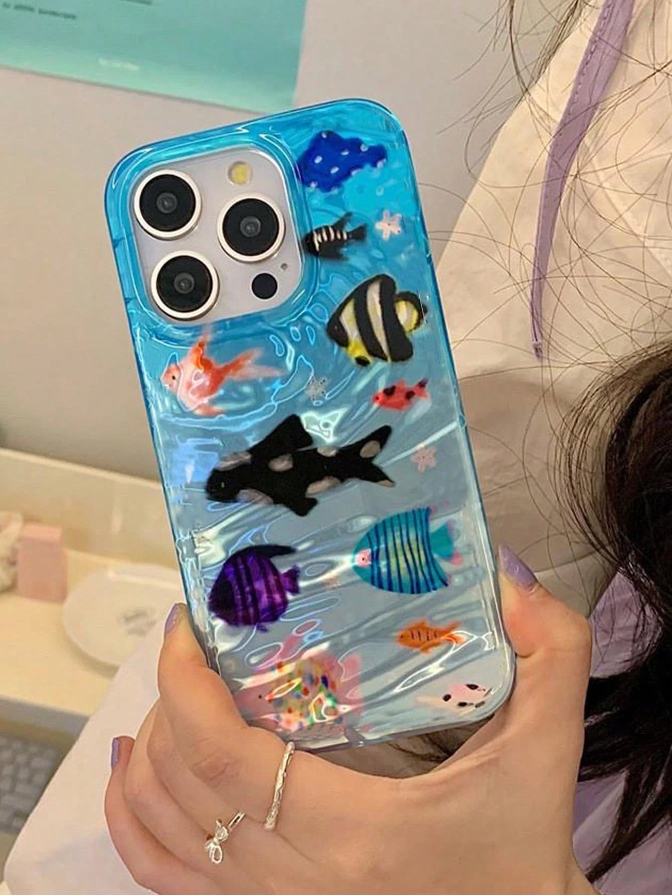 Blue Ocean Element Fashion Phone Case Shockproof Creative Fresh Water Wave Ocean World Compatible With IPhone 17 Pro Max/17 Pro/17 Air/17, 16 Pro Max, 15/14/13/12/11/11 Anti-Drop Protective Cover Spri