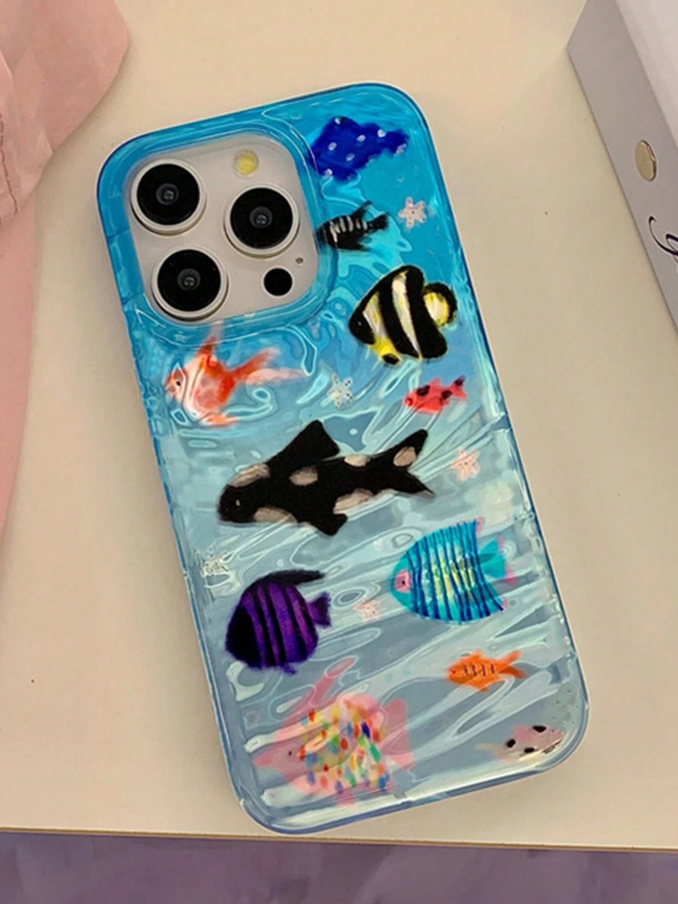 Blue Ocean Element Fashion Phone Case Shockproof Creative Fresh Water Wave Ocean World Compatible With IPhone 17 Pro Max/17 Pro/17 Air/17, 16 Pro Max, 15/14/13/12/11/11 Anti-Drop Protective Cover Spri