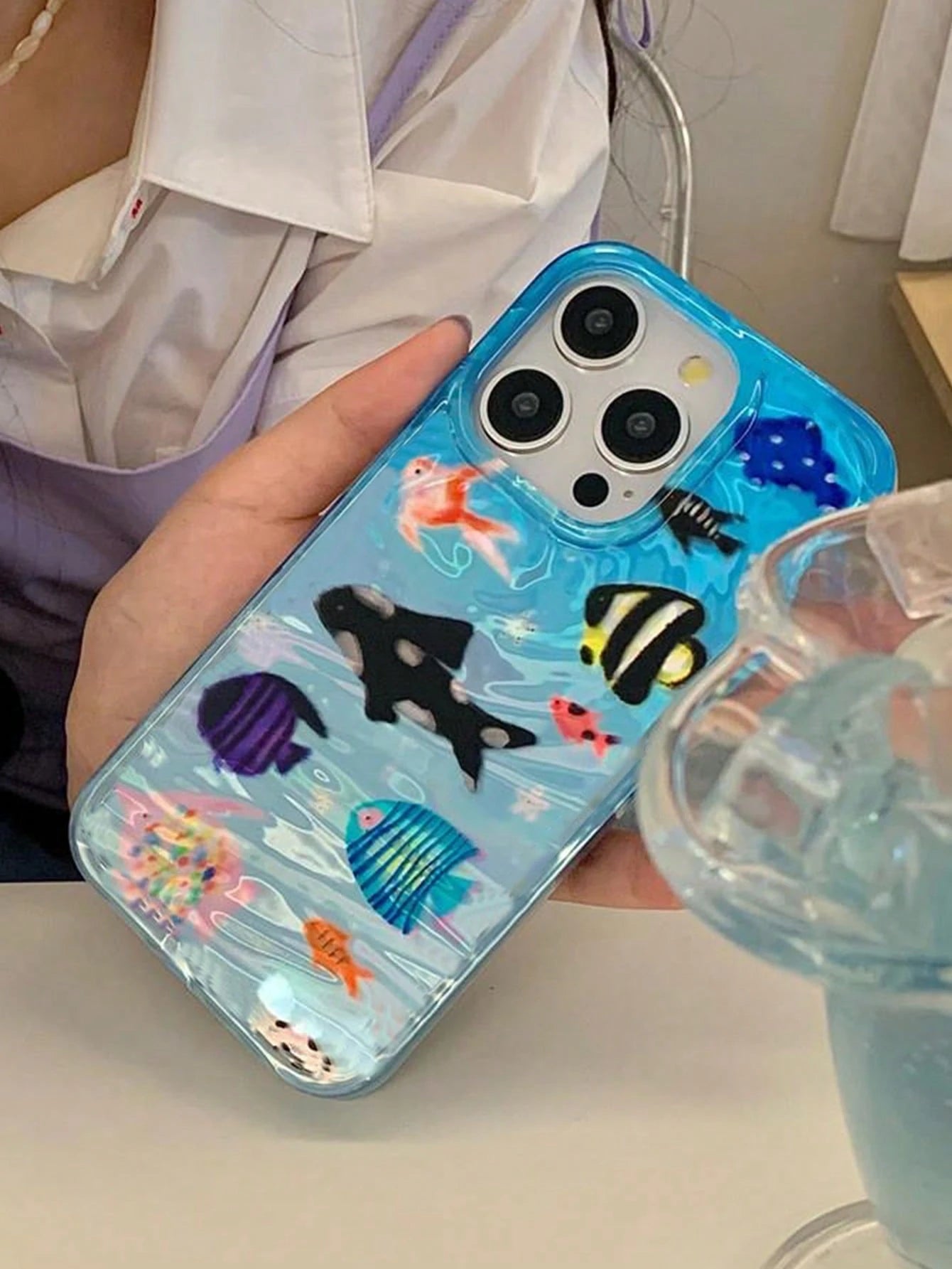 Blue Ocean Element Fashion Phone Case Shockproof Creative Fresh Water Wave Ocean World Compatible With IPhone 17 Pro Max/17 Pro/17 Air/17, 16 Pro Max, 15/14/13/12/11/11 Anti-Drop Protective Cover Spri