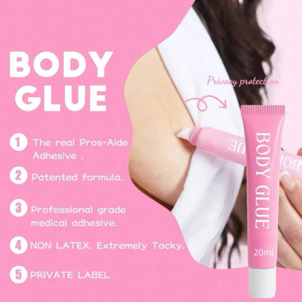 BODY GLUE Body Adhesive- Sweat & Water Resistant, Stain-Free, Easy To Remove With Soap And Water, Perfect For Confidence And Security In Outfits
