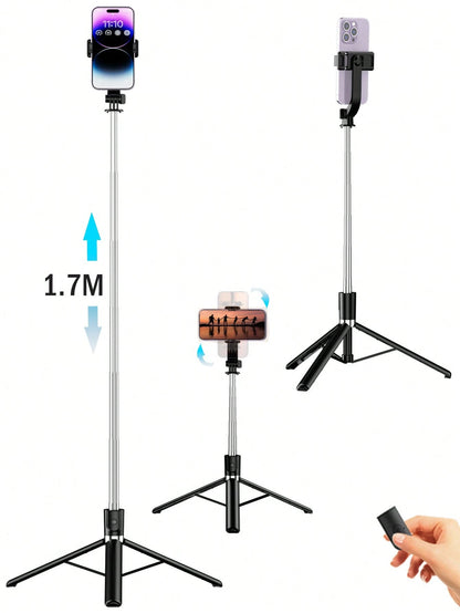 Borriig 1700mm Wireless Selfie Stick Phone Tripod, Extendable Foldable Monopod Suitable For Smartphones, Balanced Stable Shooting And Live Streaming, With Remote Control, Ideal For Summer Vacation, Tr