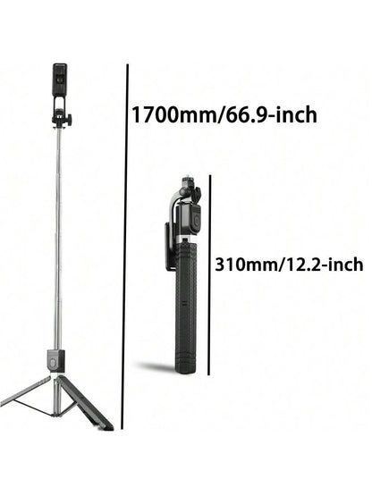 Borriig 1700mm Wireless Selfie Stick Phone Tripod, Extendable Foldable Monopod Suitable For Smartphones, Balanced Stable Shooting And Live Streaming, With Remote Control, Ideal For Summer Vacation, Tr