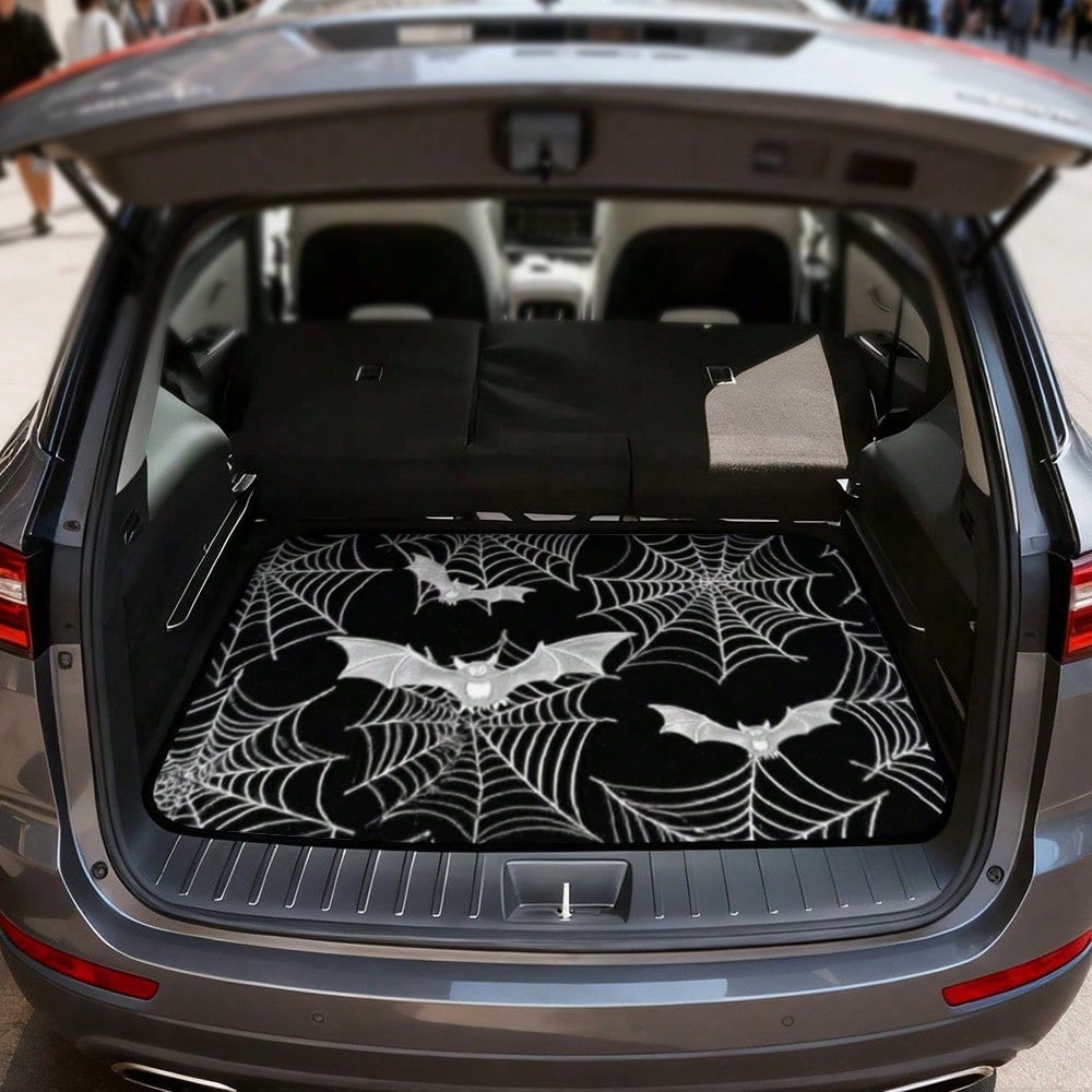 Car Accessories Interior 1-Piece Gothic Spider Web Bat Pattern Car Trunk Mat- Durable, All-Weather Universal Fit, Suitable For SUVs, Trucks, Sedans, Crossovers- Easy To Clean