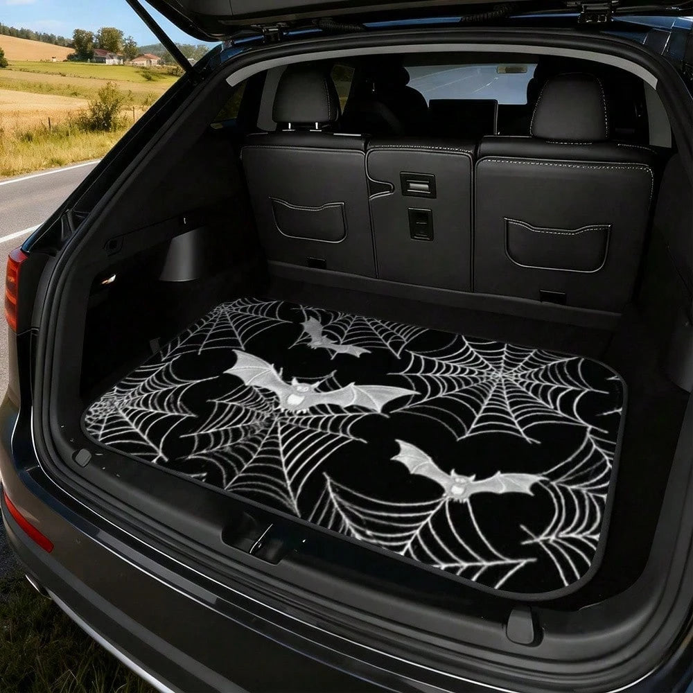 Car Accessories Interior 1-Piece Gothic Spider Web Bat Pattern Car Trunk Mat- Durable, All-Weather Universal Fit, Suitable For SUVs, Trucks, Sedans, Crossovers- Easy To Clean