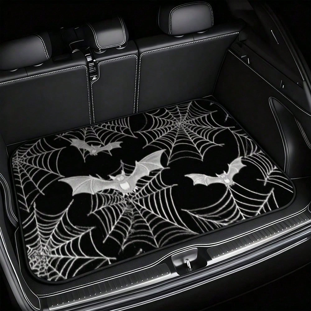 Car Accessories Interior 1-Piece Gothic Spider Web Bat Pattern Car Trunk Mat- Durable, All-Weather Universal Fit, Suitable For SUVs, Trucks, Sedans, Crossovers- Easy To Clean